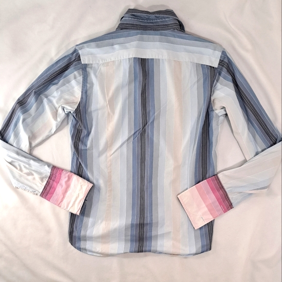 Mens Ted Baker Blue Pink Stripe Buttondown French Cuff Cotton Dress Shirt 4 L - Picture 3 of 15